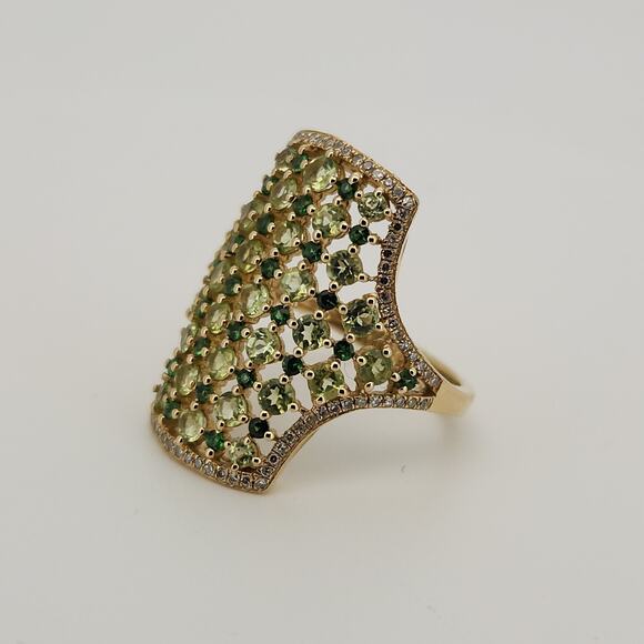 Beautiful 14k Yellow Gold Natural Peridot And Savorite Diamond Ring size 6.5 - Picture 7 of 7